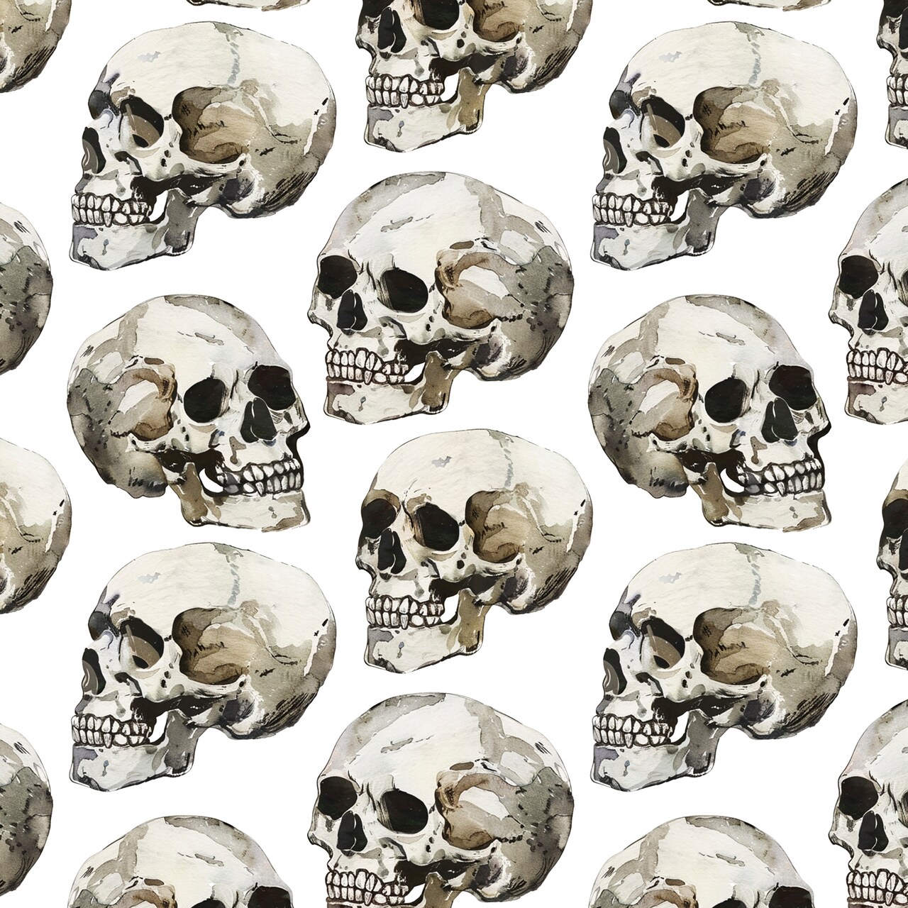 Painted Skulls White Silky Premium Fleece Fabric | By the Yard